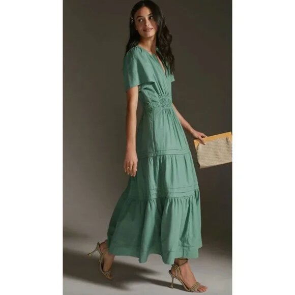 Anthropologie Somerset Linen Blend Maxi Dress in Sea Foam Green Size Medium - Picture 2 of 7